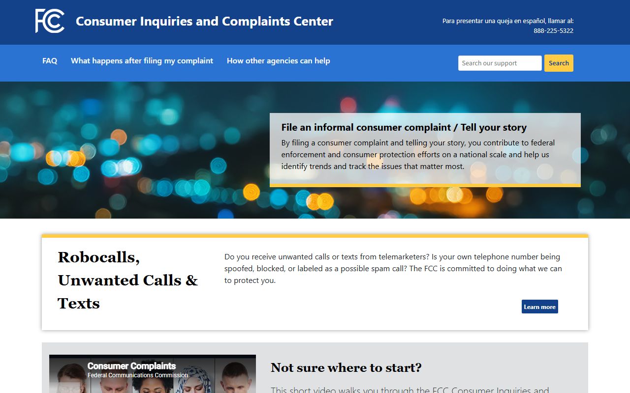 FCC Consumer Complaint Center for unwanted calls and phone service complaints