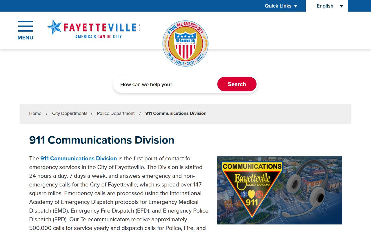 Fayetteville 911 Communications Division public safety communications page