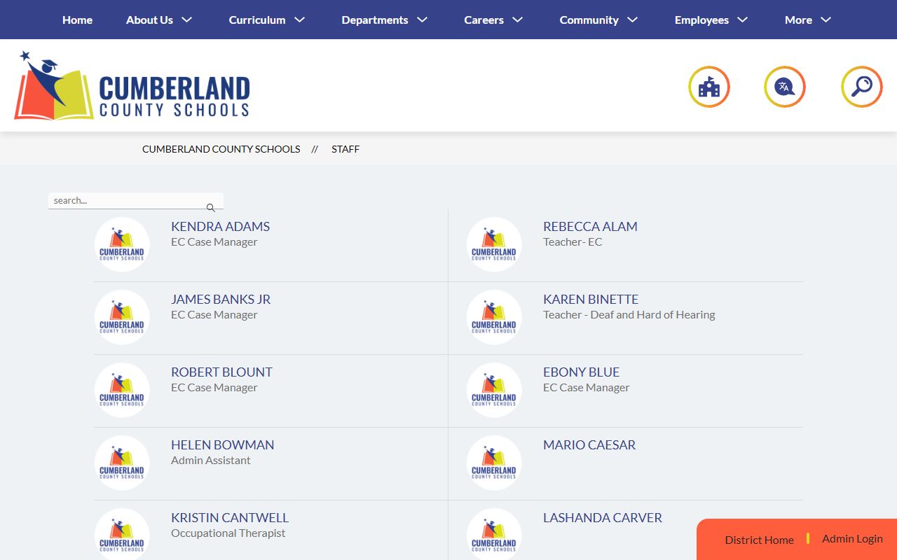 Cumberland County Schools staff directory search page